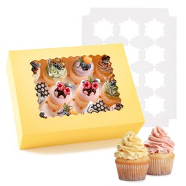 Hoewina 6PCS Cupcake Boxes - Hold 12 Count Cupcake Containers with Window, Food Grade Cupcake Holder Easy Transport and Presentation - Ideal for Cupcakes, Desserts, and More (Yellow)
