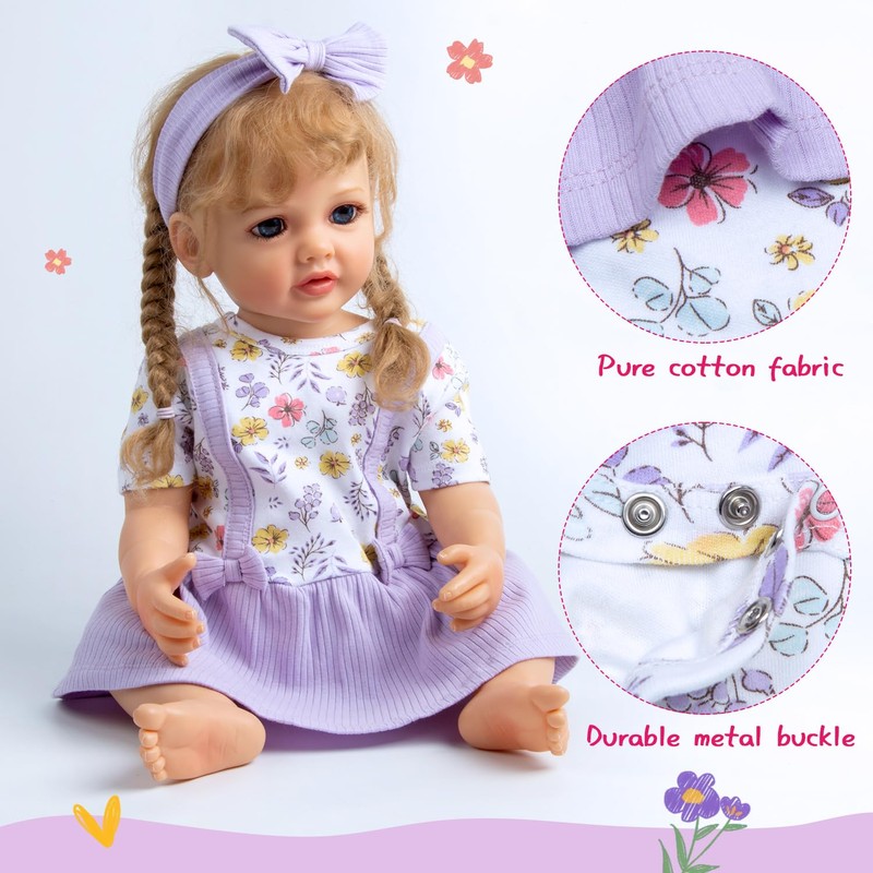 Baby Doll Clothes Floral Dress + Bow Headband Girl Doll