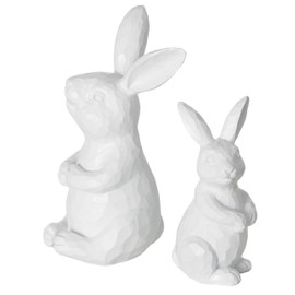 Sullivans White Easter Bunny Set of 2, 5" & 7" Carved Spring Rabbit Indoor Decorations, Figurine Statue for Table Centerpiece in Living or Dining Room, Spring Easter Decor