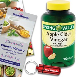 Spring Valley Apple Cider Vinegar Capsules 450 mg 100 Ct Plus Vitamin Vitality & Pill Container (3 Items)!
