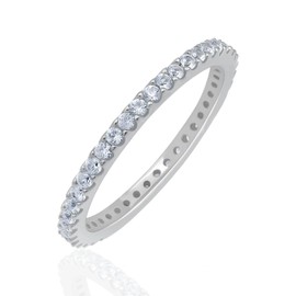 GOURIK White Gold Plated Simulated Diamond Stacking Ring for Oura Gen 4/Oura Gen 3 - Thin Band Smart Oura Stack for Women - Cubic Zirconia Light Weight Eternity Band Size 7.5