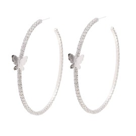 Large Zirconia Hoop Earrings for Women - YILIBAO (2019) Hypoallergenic Hoops Circle Earrings with Brushed Butterfly and Silver Needle, Christmas, Valentine’s Day, Birthday Jewelry Gifts, Silver