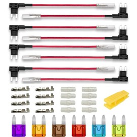 KILIGEN 8-Piece 12V-24V Car Flat Fuse Holder with Additional Wiring, Power Extraction, Flat Fuse+6 Small Free Fuses+8 Wiring Connectors+8 Plastic Caps