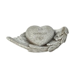 Mel-O-Design GmbH Grave Heart on Wings Decorative Grave Decoration, Heart with 'Ich vermisse Dich' Inscription on Angel Wings, Grey Stone Look
