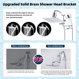 Hibbent All Metal 12'' Filtered Rainfall Shower Head with Handheld Combo, High Pressure Shower Wand, 16'' Adjustable Arc Extension Arm, 20 Stage Shower Filter, 71'' Hose, 2 Shower Head Holders, Chrome