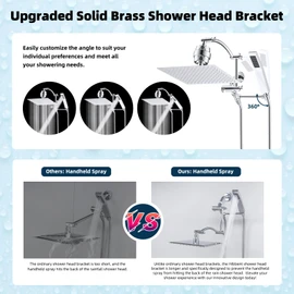 Hibbent All Metal 12'' Filtered Rainfall Shower Head with Handheld Combo, High Pressure Shower Wand, 16'' Adjustable Arc Extension Arm, 20 Stage Shower Filter, 71'' Hose, 2 Shower Head Holders, Chrome