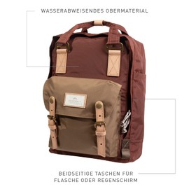 Doughnut Macaroon Jungle Unisex Backpack with Laptop Compartment, Student Backpack, Functional & Handmade, Backpack Made from Recycled PET Bottles & Ocean Waste, Daypack in Maroon x Khaki
