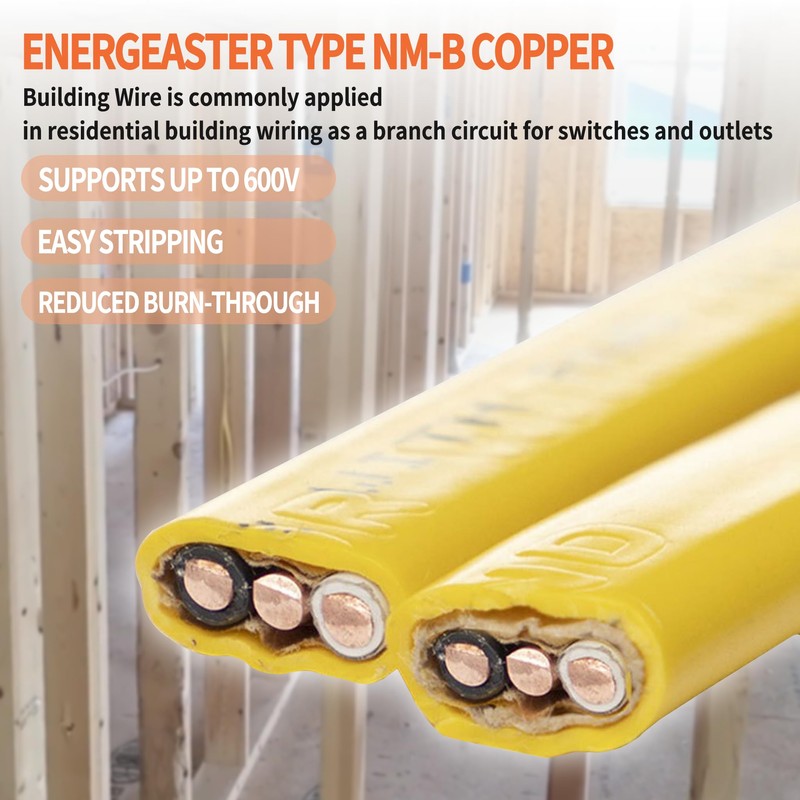 Energeaster Solid Indoor 12/2 W/G NMB Cable 50ft Coil，Electrical Wire