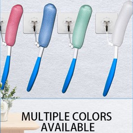 15.35" Back Bath Brush with Sponge,Back Scrubber Bath Mesh with Anti-Slip Curved Long Handle Bath Body Brush for Elderly Aid Bathing and Shower