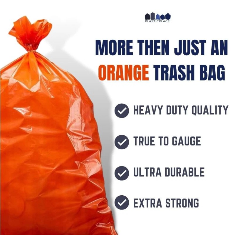 Plasticplace 55-60 Gallon Trash Bags, Orange, 1.2 Mil, 50 Count