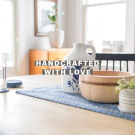 Homespice Denim Premium Jute Braided Placemat Set of 4-10x15 Rectangular Blue, Navy, White Reversible, Natural Jute Yarn Rustic, Country, Primitive, Farmhouse Style