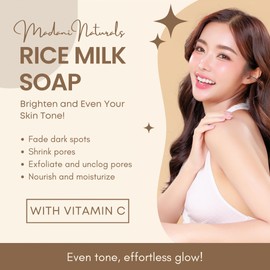 Madani Naturals Rice Milk Soap Bar - Deep Cleans And Exfoliates For All Skins - Reduce Dark Spots & Redness - Natural Skin Care - Soap For Clear & Soft Skin - Nourish And Moisturize - 140g (2 Pack)