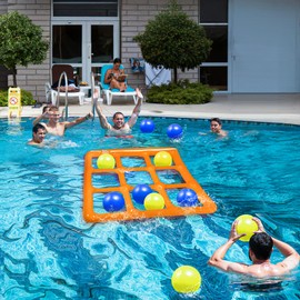 Pool Toys Games Set- Tic-Tac-Toe Inflatable Pool Toy with 10 Balls - for Adults Teens Kids 2-10 Players