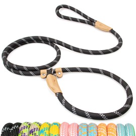 POUPUA 1/2" x 6 FT Durable Slip Leads for Dogs, Heavy Duty Strong Rope Slip Leash for Large, Medium Dogs No Pull Training Leashes with Reflective Threads (Black)