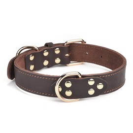 DAIHAQIKO Leather Dog Collar Genuine Leather Alloy Hardware Double D-Ring 3 Best for Medium Large and Extra Large Dogs