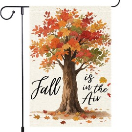 Fall Garden Flag Autumn Tree Garden Flags Double Sided Small Burlap Maple Leaves Holiday Rustic Farmhouse Lawn Outside Yard Decoration 12x18 Inch