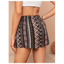 Floerns Women's Summer Tribal Print Elastic Waist Beach Shorts Black Tribal S