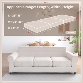 QIANMEW Couch Covers for Sectional Sofa, Washable Stretch Soft Sofa Cushion Covers L Shape Sofa Slipcovers Anti Slip Furniture Decor Protector for Cats and Dogs (3 Seaters Cushion,Ivory)