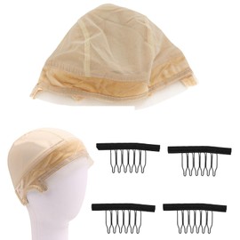 Wig Caps for Women, Wig Caps for Women Non Slip, Comes with 4PCS 4PCS Spring Combs, Reusable, Adjustable, No Glue Required, Suitable for Ladies (Beige)