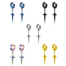 HinDaLi 5 Pairs Stainless Steel Cross Earrings for Women Men Girls Tiny Huggie Silver Hoop Earrings Cross Dangle Earring Black Gold Earring Women Piercing