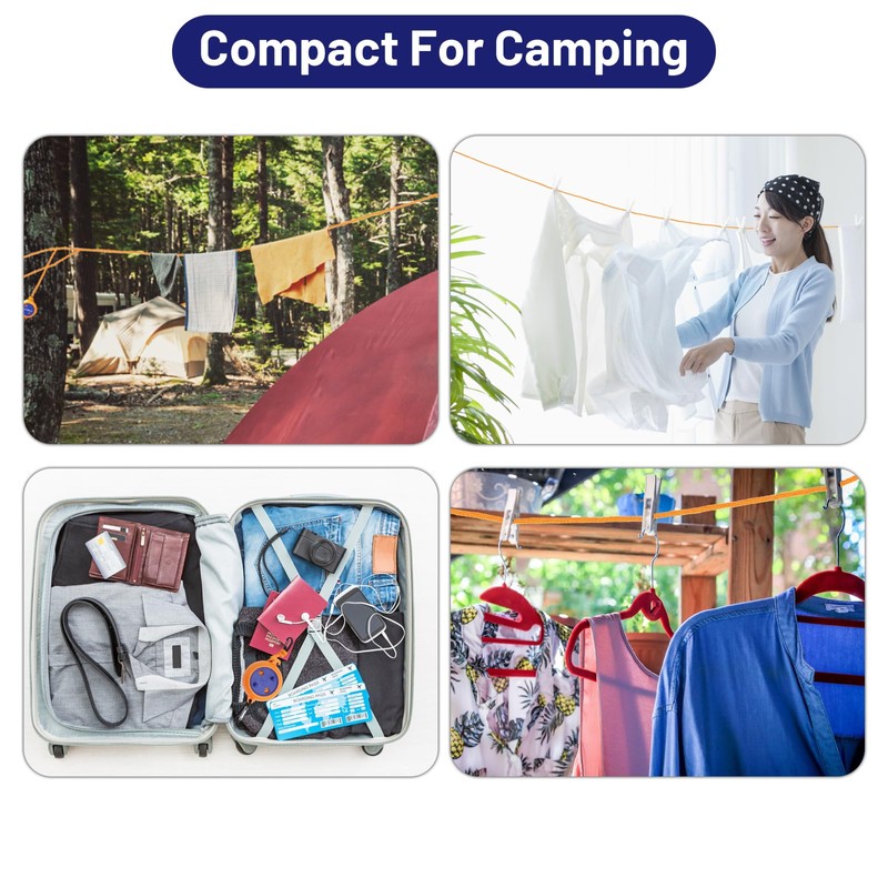 Portable Travel Clothesline Cord, Caudblor Adjustable 33ft Camping Clothes line,