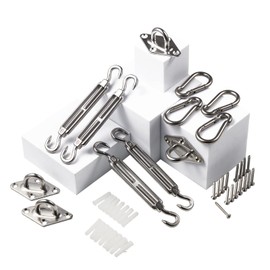 Sun Shade Sail Hardware Kit M6 Silver for Garden Square and Rectangle, Awning Attachment Set, Heavy Duty Sun Shade Sail Fixing Kit - Silver 44PCS