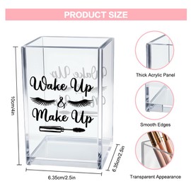 Vgrti Wake Up And Make Up Acrylic Makeup Brush Organizer Holder, Desk Acrylic Brushes Storage, Motivational Morning Gifts for Woman Mom Beauty Lover Makeup Lovers