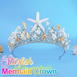 GORTIN Starfish Mermaid Crown and Tiara Bride Wedding Seashell Headpiece Pearl Beach Bridal Hair Accessories for Women
