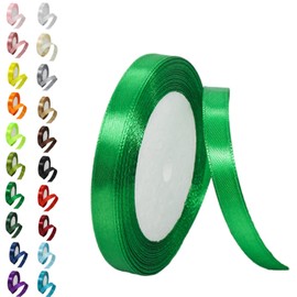 Aisszhao 10mm Green Ribbon for Gift Crafting,22M Green Polyester Double Sided Satin Ribbon for Gift Wrapping Balloon Ribbon,Fabric Thick Ribbon for Xmas Valentine Bouquets Hair Bows Cake Wedding Decor