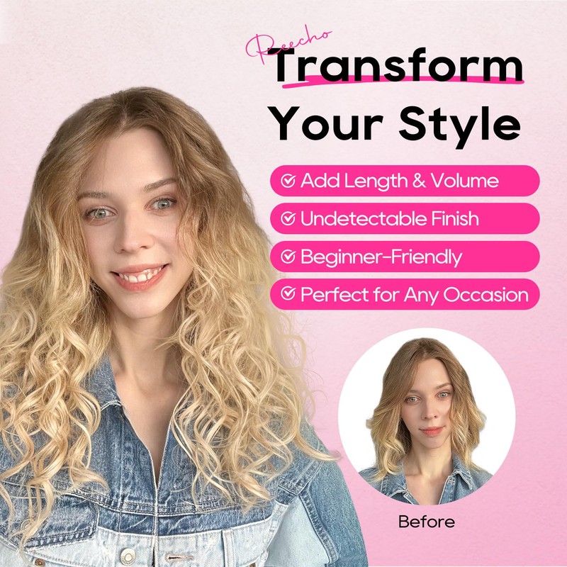 REECHO Curly Hair Extensions, 4PCS 16 inch Clip in Hair