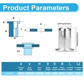 Vmuter 30 Pcs 3/8"-16 Rivet Nut, 304 Stainless Steel Flat Head Rivnut Threaded Insert Nutsert