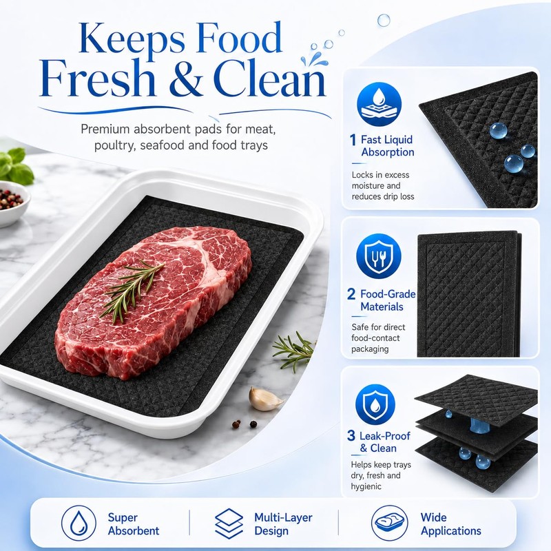 Meat Soaker Pads, Black, 500 Pack, Disposable Absorbent | For