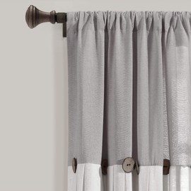 Lush Decor Linen Button Window Curtain Panel, Single, 15.8" W x 24.8" L, Gray & Off-white - Country Curtains - Color Block Modern Farmhouse Curtains For Living Room, Bedroom & Dining Room