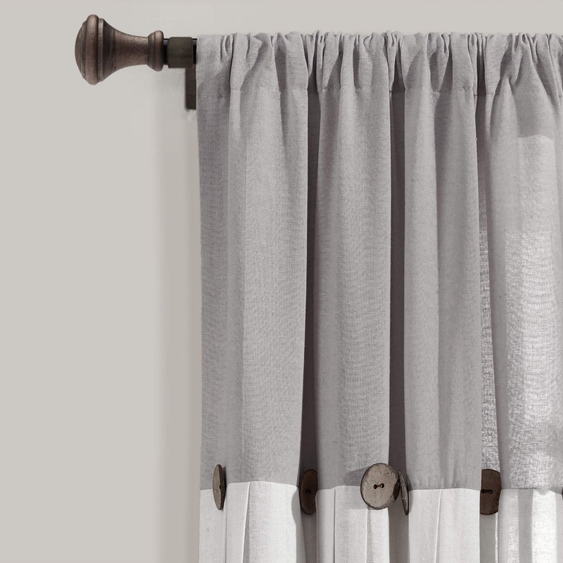 Lush Decor Linen Button Window Curtain Panel, Single, 15.8" W