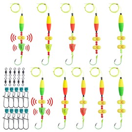 UNYLE Catfish Rig for Bank Fishing, 10 Pcs Catfishing Tackle Floats with Catfish Rattle, Chunky Rigs Catfish, Santee Cooper Rigs Equipment Gear 6/0 Circle Hooks