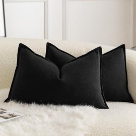 Mandioo Set of 2 Neutral Cotton Cushion Covers, 40 x 80 cm, Decorative Cushion Covers, Boho Sofa Cushion, Decorative Cushion Cover for Sofa, Couch, Living Room, Bedroom, Black