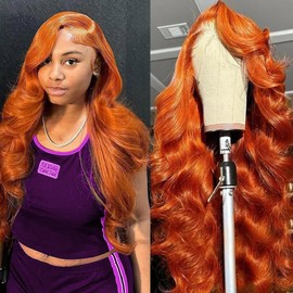 Ginger Orange Lace Front Wigs Human Hair Body Wave 13x6 HD Lace Front Wigs Ginger Wig Human Hair 180 Density Transparent HD Lace Frontal Glueless Wigs Pre Plucked With Baby Hair 24 Inch