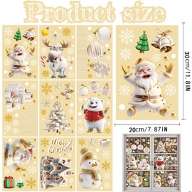 9 Sheets Xmas Window Stickers Decoration,Double Sides Santa Claus Reindeer Snowflakes for Windows Xmas Party Decor,Cling Xmas Window Decal White Stereo Static Sticker Decoratio