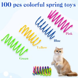 Nexhyp 100 PCS Colorful Spring Cat Toys Set, Durable Plastic Kitten Toys Interactive Toys for Indoor Cats, Kittens to Kill Time, Bouncing Play, Hunting, Training Fun, Help Stay Fit and Active