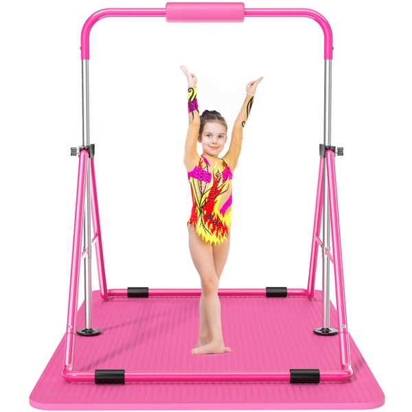 Safly Fun Gymnastics Bar with Mat for Kids 3-9, Foldable