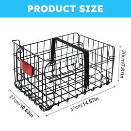 Folding Rear Bike Basket, Quickly Release Metal Bicycle Rack Cargo Storage Basket with Strap & Reflective Tail Light for Most Mounted Bike Rack(COLOR:Black)