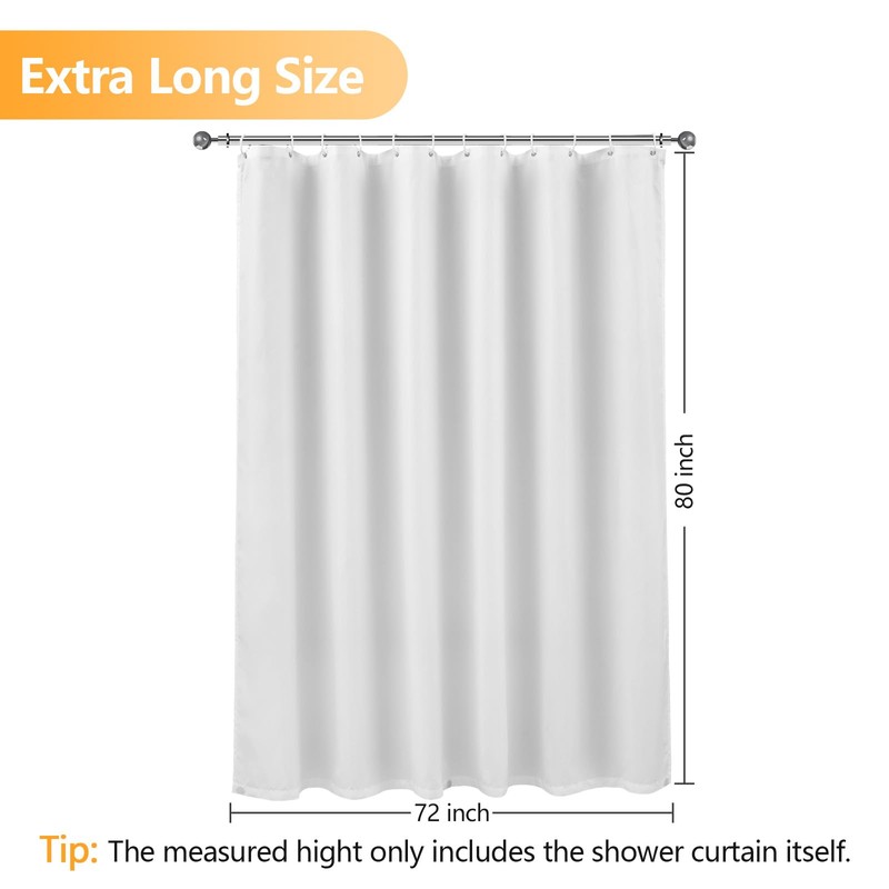 Seenus Waterproof Fabric Shower Curtain Liner 80 inch Length, Extra