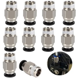 Wjelet Pack of 10 PC4-M10 Plugs, PC4-M10 Pneumatic Connectors, Straight Pneumatic PTFE Tube Quick Push Fitting, PC4-M10 Pneumatic Connector for Extruder 3D Printers