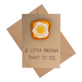 Cute Toast Birthday Card, Crochet A Little Birthday Toast to You Birthday Greeting Card with Envelope,Knitted Birthday Card for Daughter Son Sister Brother Granddaughter Friend Bestie Colleage