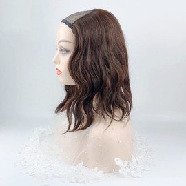 Invisible One Piece Clip in Half Wig 3/4 U-Shape Hairpiece Extension 14 inch Snythetic Doublt Weft Wiglet (Light Brown)