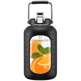 WINSA 100 oz Glass Water Bottle with Straw, 3 Liter, Black