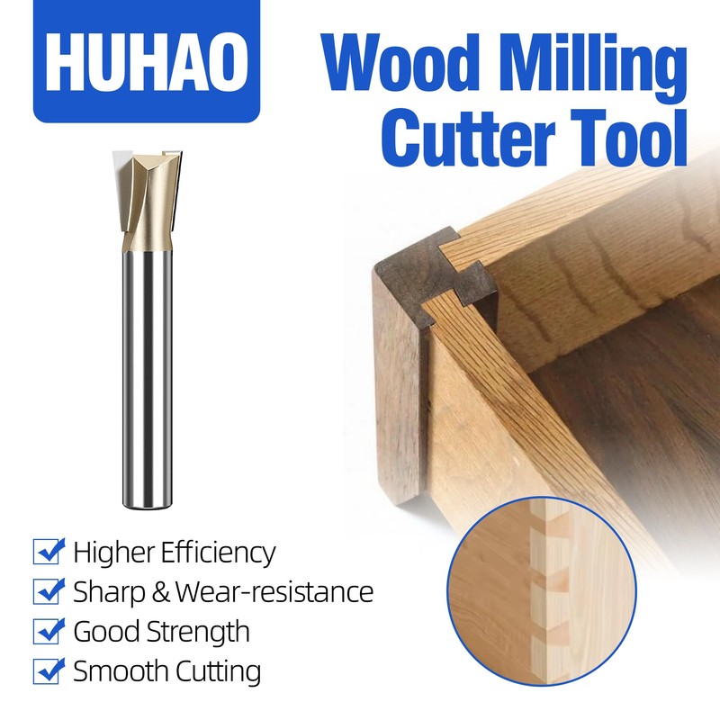HUHAO Dovetail Router Bit 1/4" Shank 3/8" Dia Carbide Half-Blind