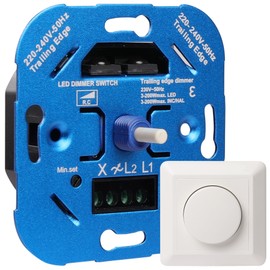 URing Dimmer Switch, LED Dimmer 230 V - Dimmer Switch for Dimmable LEDs 3-200 W/Halogen 3-200 W, Dimmer for LED Lamps, Flush-Mounted Light Switch, Dimmable, Rotary Dimmer for LED, Without Clamping