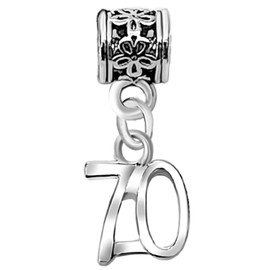 Womens 70th Birthday Age 70 Number Pendant Flower Dangle Charm for Charm Bracelets with Organza Gift Pouch 70th Birthday Presents 70th Birthday Gifts for Women Her Girls Age 70 Gifts