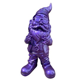 SEWAS Garden Gnome, Rocker with Peace Chain, Purple with Glitter Effect, Hand Painted, Weatherproof, Resin Decorative Figurine, Garden Figurine, 27 cm